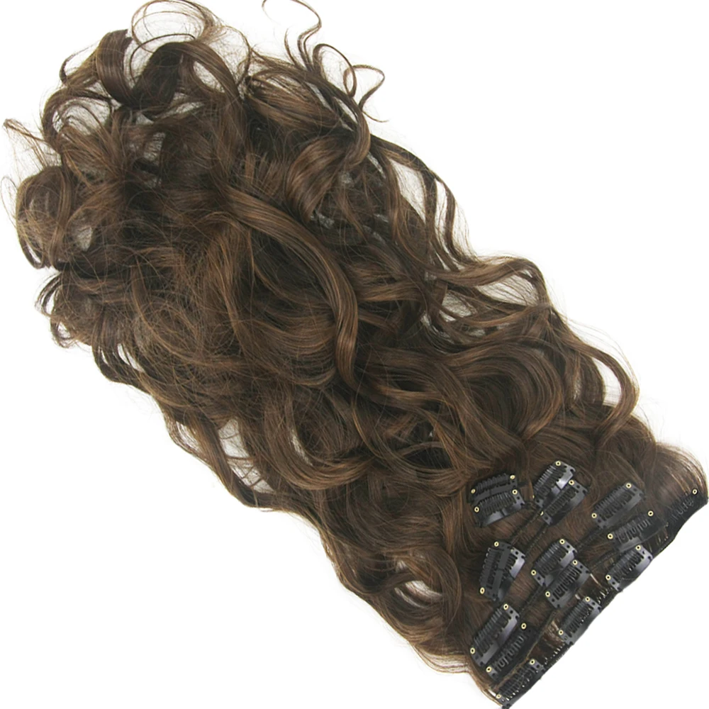 Soowee Long High Temperature Fiber Synthetic Hair Curly Clip In Hair Extensions Black Brown Women H
