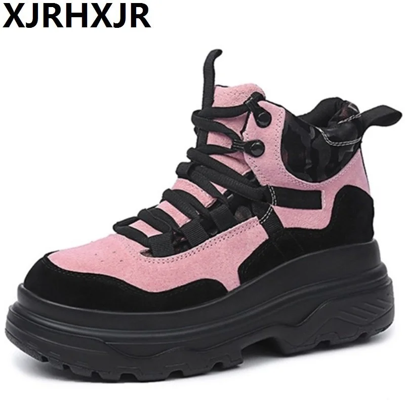 

2019 Ankle Boots For Women Genuine Leather Platform Shoes Woman Hidden Heel Sneakers Warm Fur Casual Shoes Autumn Hip Hop Boots