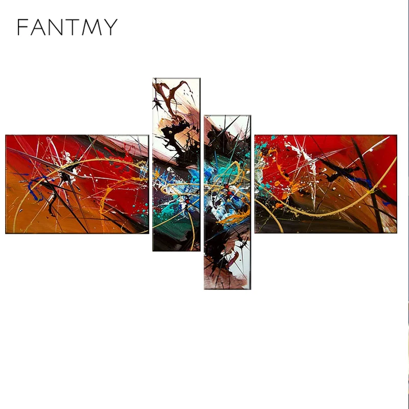 FANTMY 2017 New 4pcs Paintings set Abstrac art Oil Painting Handpainted