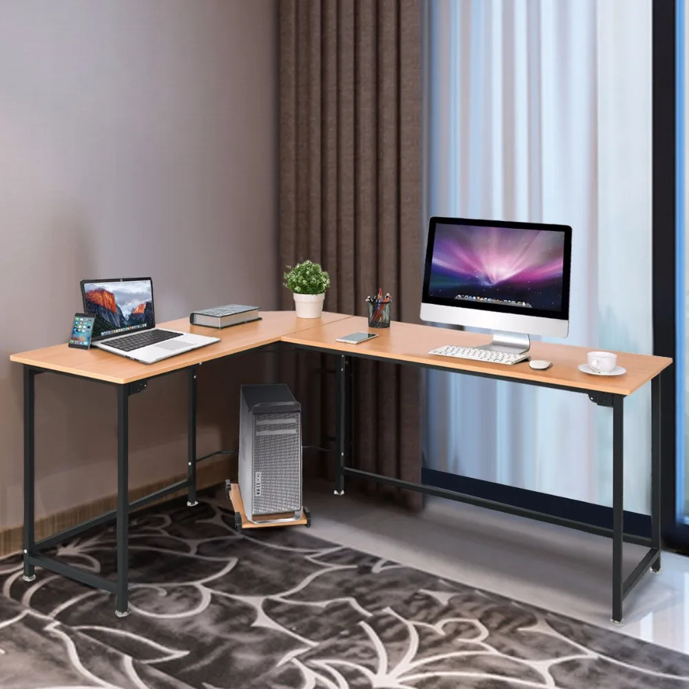 Goplus L Shaped Corner Computer Desk Pc Latop Study Table Modern Workstation Home Office Commercial Furniture Hw56370