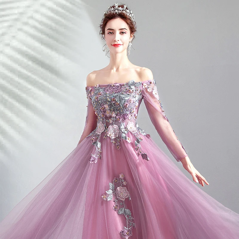 Это YiiYa платье для выпускного вечера, вырез лодочкой, длинные рукава, ТРАПЕЦИЕВИДНОЕ, с бисером, длина до пола, Длинные вечерние платья на заказ, плюс размер, платье для выпускного вечера E245 - Цвет: purple