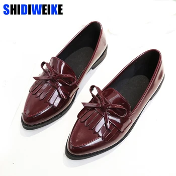 

2020 Brand Shoes Woman Casual Tassel Bow Pointed Toe Black Oxford Shoes for Women Flats Comfortable Slip on Women Shoes M326