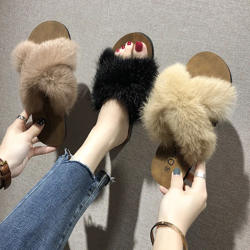 Fur cross slippers Clearance
