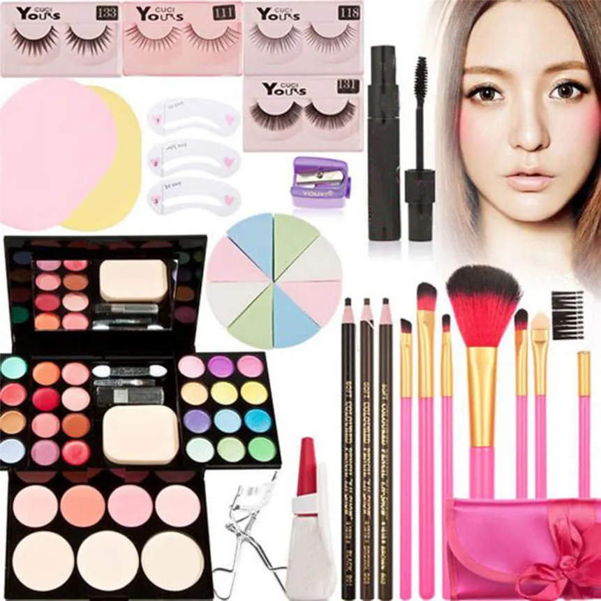 

2017 New Makeup Kits Gift Set Eyeshadow Foundation Blusher Powder Lip Gloss + 7PC Brushes Makeup Garden 180315 drop ship