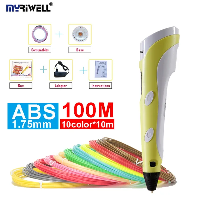 Best Offers MYRIWELL RP-100B 3D scribble pen,LED/LCD display,adaptes (EU,AU,US,UK),with 1.75mm ABS Filament (Multi-Color100M),birthday gift