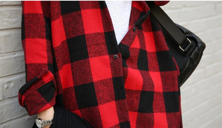 Manubeau винтажная черная красная клетчатая блузка Женская Повседневная рубашка с длинным рукавом Женская Осенняя длинная рубашка женские Топы Кардиган Одежда