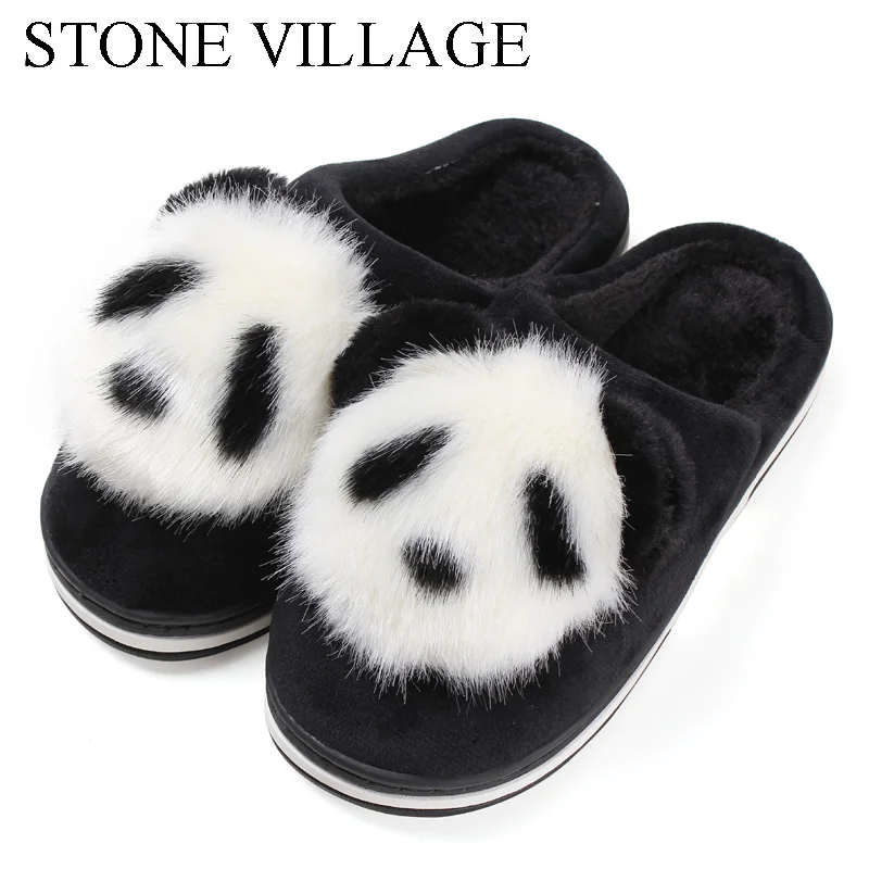 Камень село стильная футболка с изображением персонажей видеоигр анимации «панда» Для женщин шлёпанцы для женщин женские нескользящие слипоны; теплые плюшевые тапочки, домашние тапочки обувь