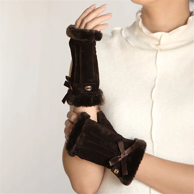 Gants en cuir véritable daim Mode femmes Fashion