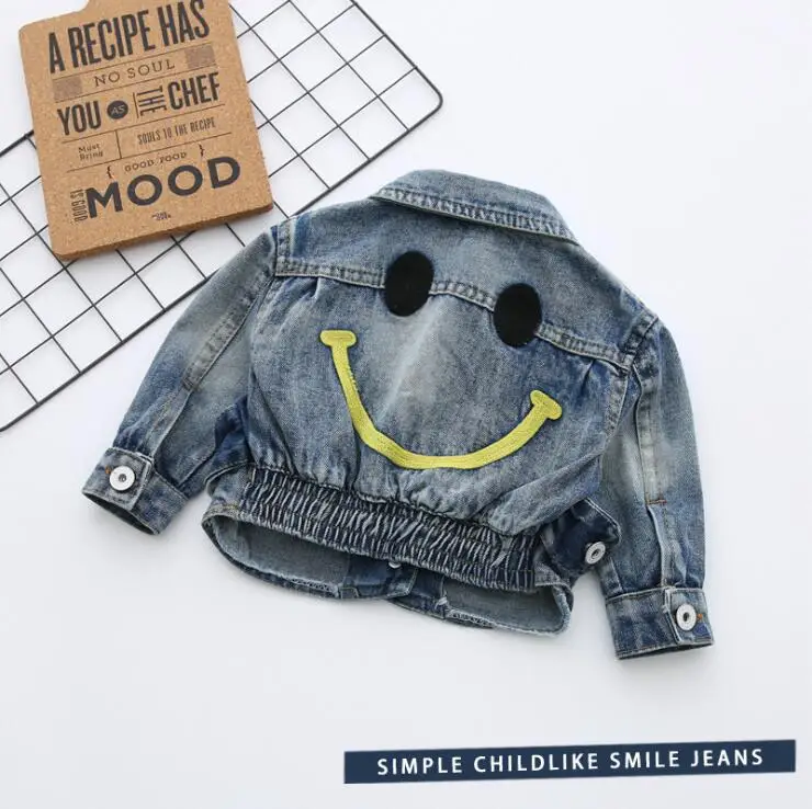 Baby Girls Denim Coats Vintage Jeans Jackets for Girl Toddler Denim Jackets Infant Cartoon smiley embroidery girl sweaters 