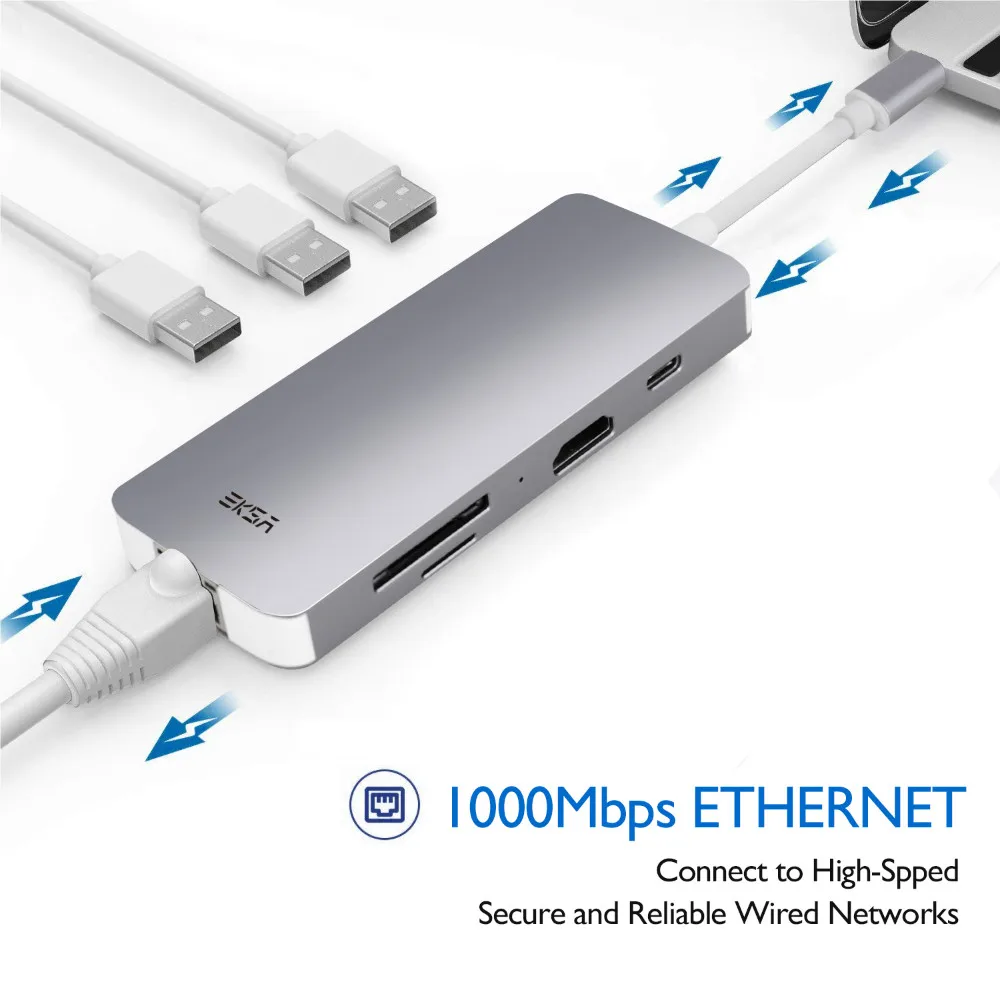 EKSA USB C USB-C концентратор с питанием типа C концентратор 4K HDMI SD/TF кард-ридер RJ45 USB 3,0 концентратор для MacBook Pro huawei P20 Pro