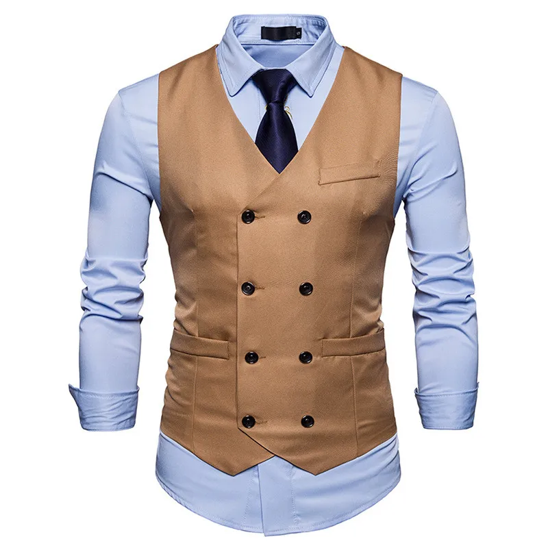 New Double Breasted Suit Vest Men Gilet Homme Costume 2019 Brand Slim