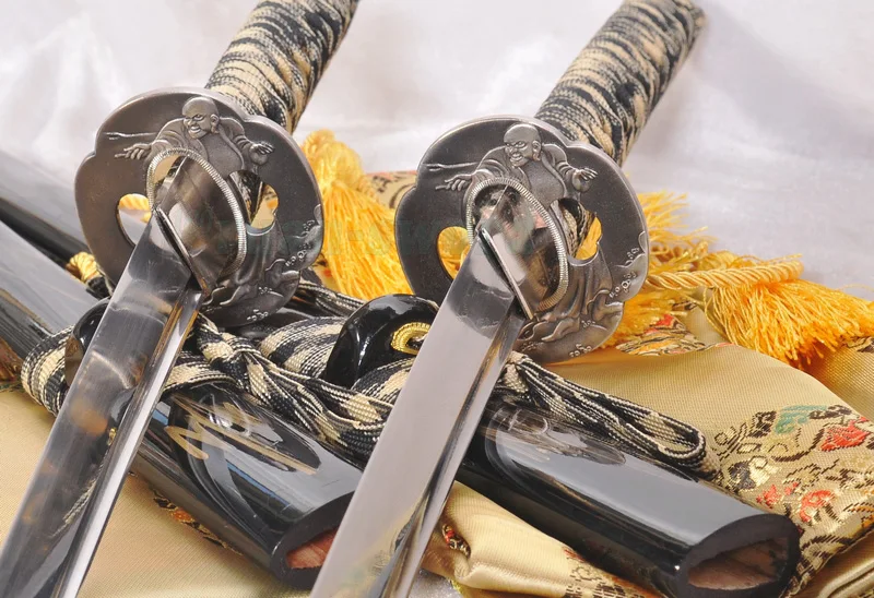 Soshu kitae) Clay Tempered Folded Steel Japanese Samurai Katana Sword Set(Katana+Wakizashi