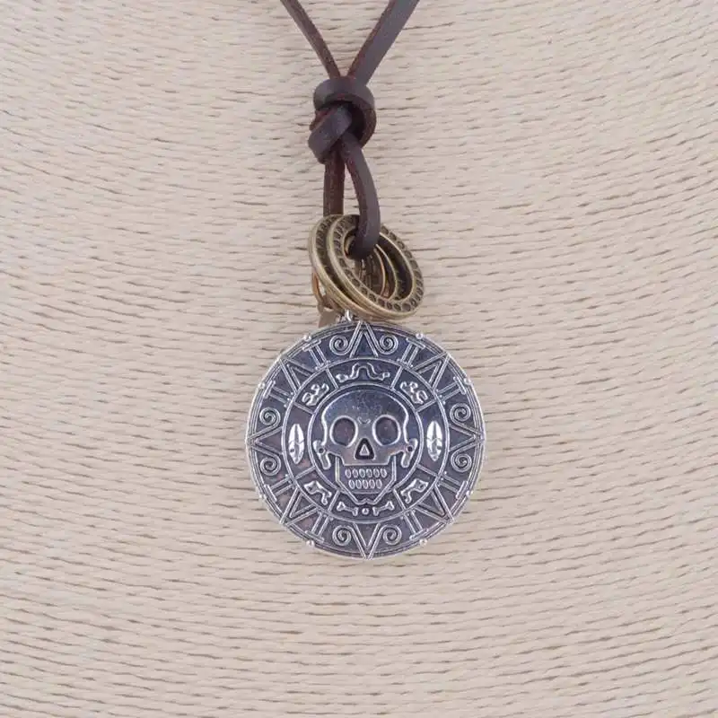

New Necklaces & pendants Rock maxi necklace Genuine Leather Necklace Aztec Coin Pendant Necklace Pirates of the Caribbean