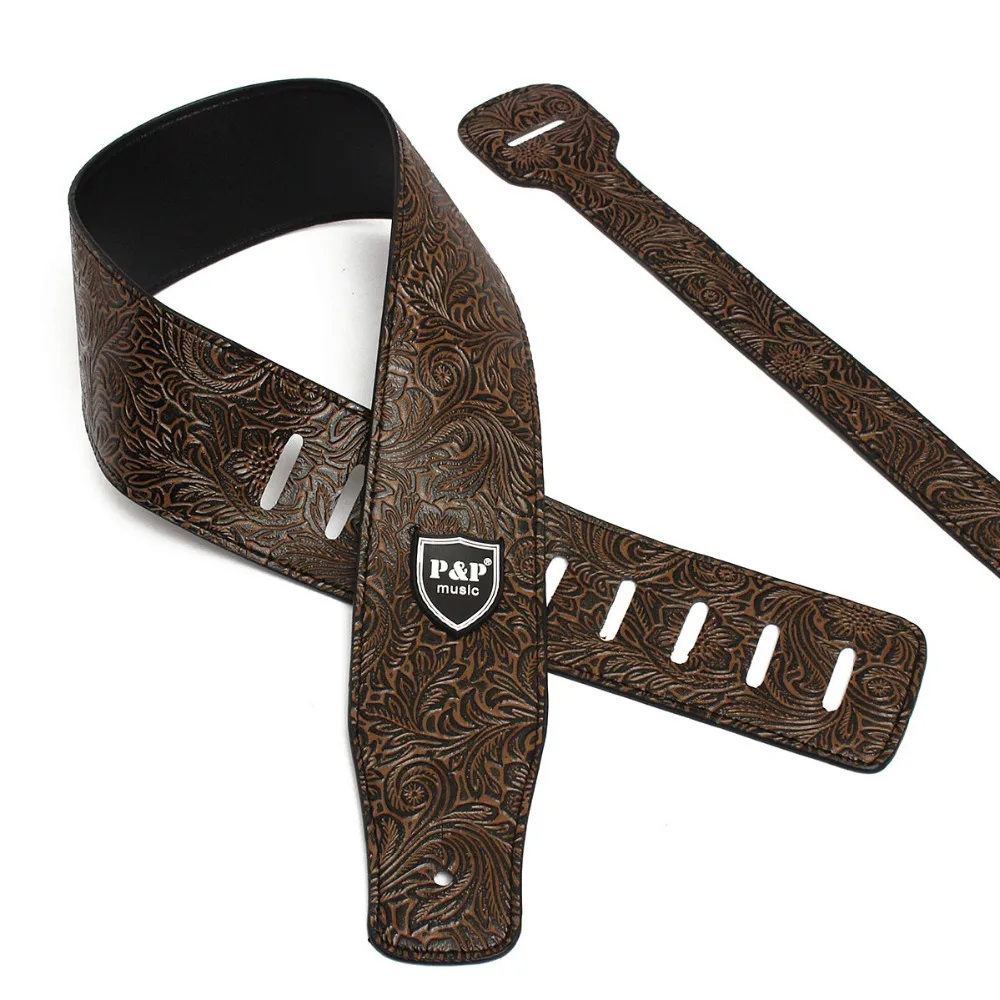 Adjustable PU Leather Thick Embossed Strap for Electric Acoustic Guitar