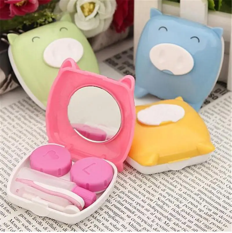 

Contact Lens Case Soak Storage Box Holder Brand New Cute Cartoon Piggy Shaped Candy Colors Mirror Tweezer