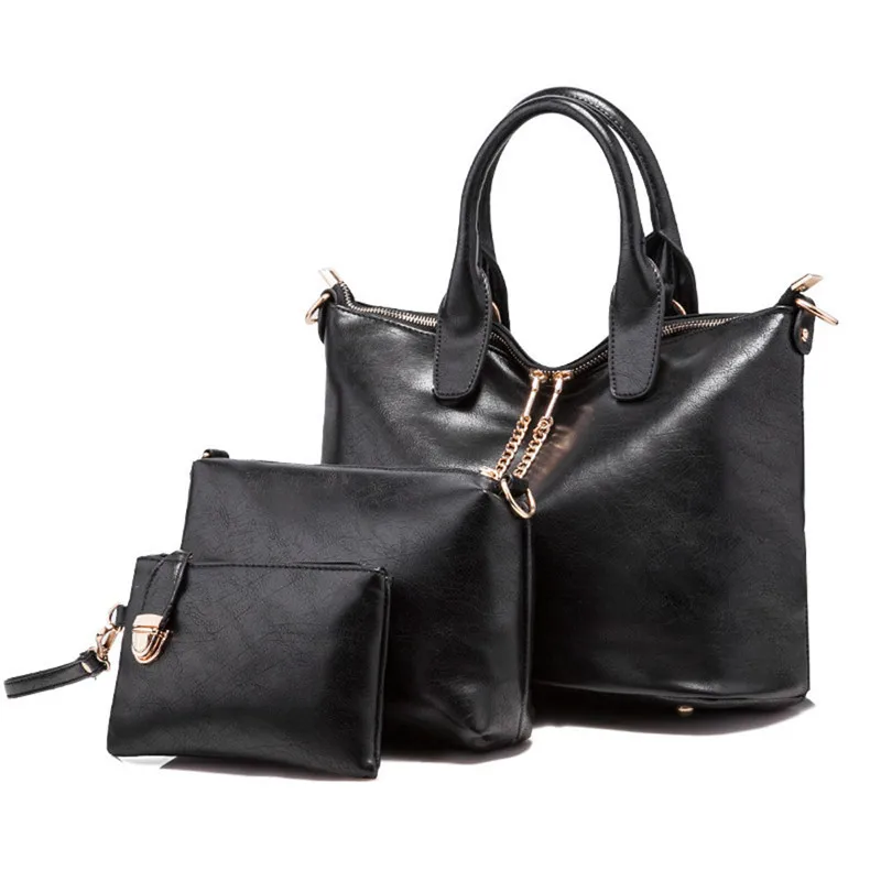

3 Pcs/Set Vintage Handbags Women Messenger Bags Female Purse Solid Shoulder Bags Office Lady Casual ToteTop-Handle Bag Bolsa