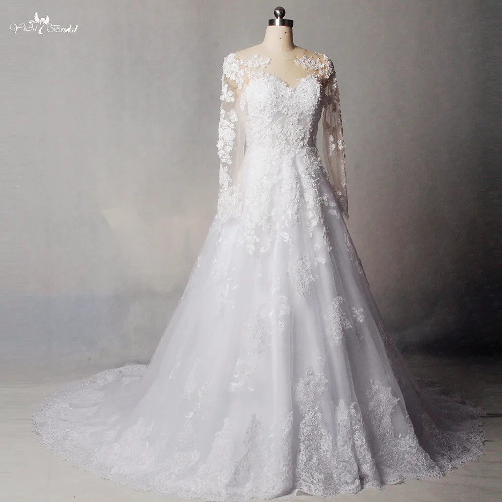 RSW1179 реальные фотографии Yiaibridal кружева длинные рукав с накладной аппликацией 3D аппликации Vestido De Noiva Princesa