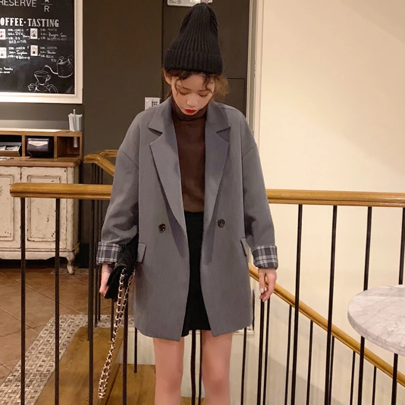 

Blazers Spring Casual Solid color Women Suit 2019 New Loose Long-sleeved Retro Medium length Notched Women's Suit NUW441