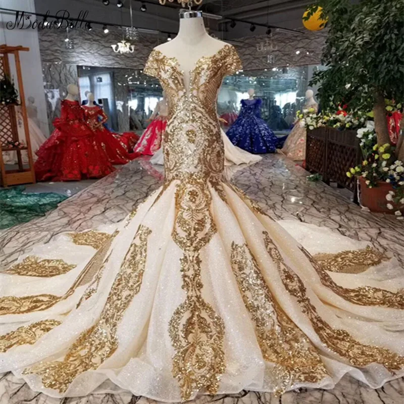 modabelle Gold Sequin Lace Mermaid Evening Dress Vestido Sexy Fiesta Noche Cap Sleeve Scoop Formal Evening Dresses Vestido Largo