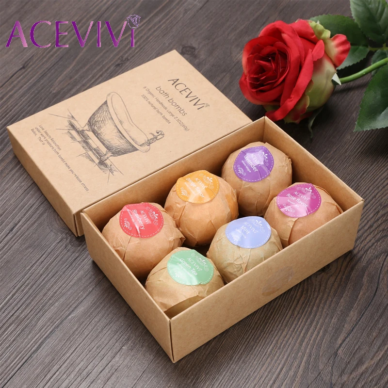 ACEVIVI Organic Bath Salt Bombs Skin Care Oil Sea Salt Handmade Bath Bombs Gift Set Pack of 6 Body Cleaner Rose Red Smell U2