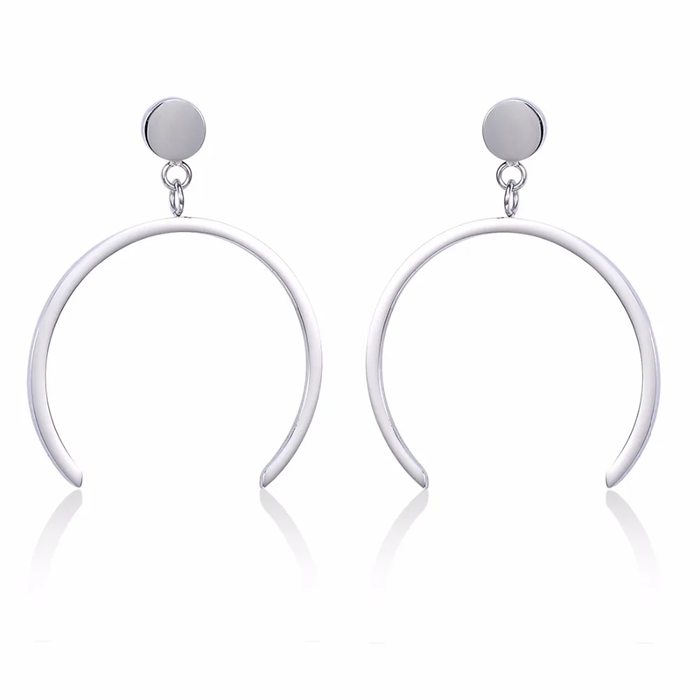 

Silver Color Drop Earrings for Woman Shiny Round Open Earrings Titanium Post Healthy Jewelry Accessories brinco SS040E