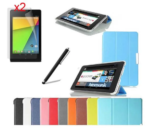 

Folio Sleep Wake UP Cover Case for Google Nexus 7 2nd Gen Generation Smart-shell Stand Case + 2 *Matte Screen Protector + Stylus