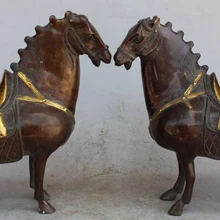 001536 1" Китайский Бронзовый свинка резные животных успешной Детская безопасность Тан лошади пара Скульптура