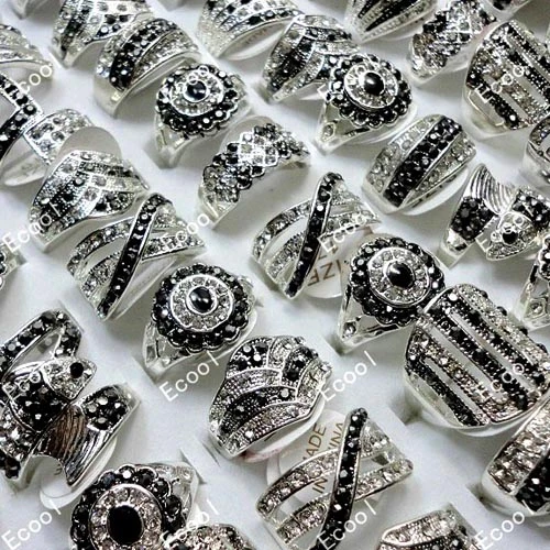 100pcs Wholesale Lots Jewelry CZ Rhinestone Silver plated Rings Free Shipping
