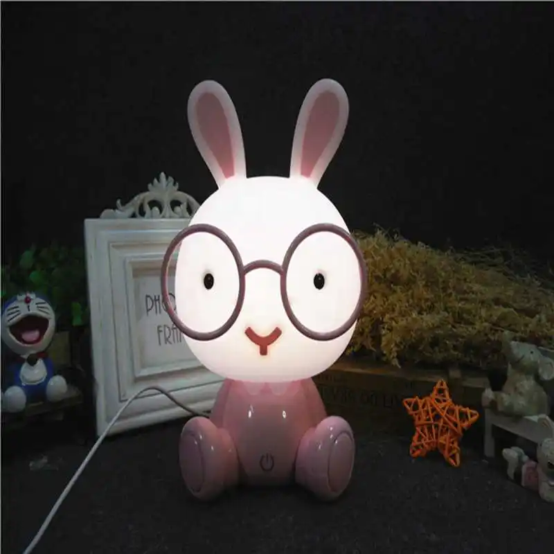 Милый детский прикроватный светильник для спальни, ночник с кроликом, светодиодный ночник, рождественский подарок, прикроватный декор, Детский Светильник с кроликами - Испускаемый цвет: Pink