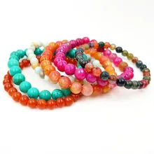 Lii браслет Инь Ян смешивания размеры 6 мм 8 натуральный камень Dye Цвет Агат, Амазонит, краситель браслет из бирюзовых бус с эластичной веревкой