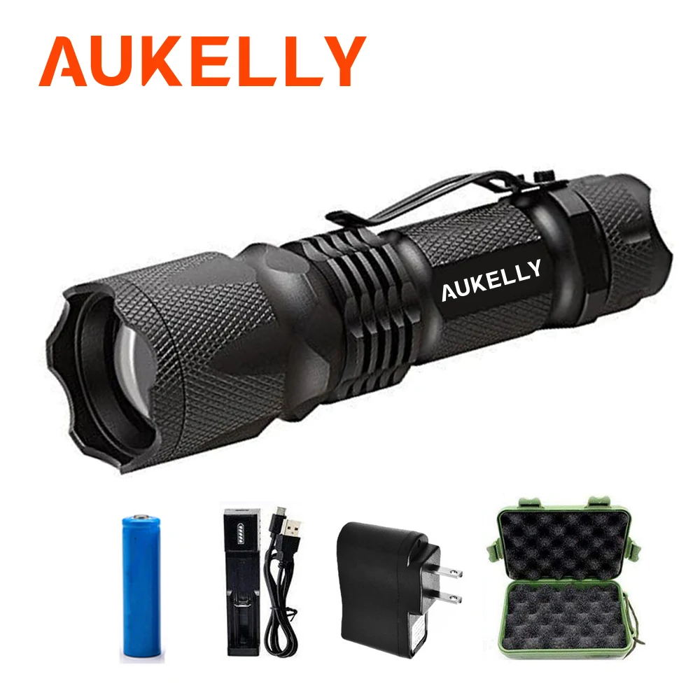 

Aukelly Mini Led flashlight Ultra Bright Rechargeable linterna 3 switch Modes Aluminum Tactical Zoomable torch Powerful Penlight