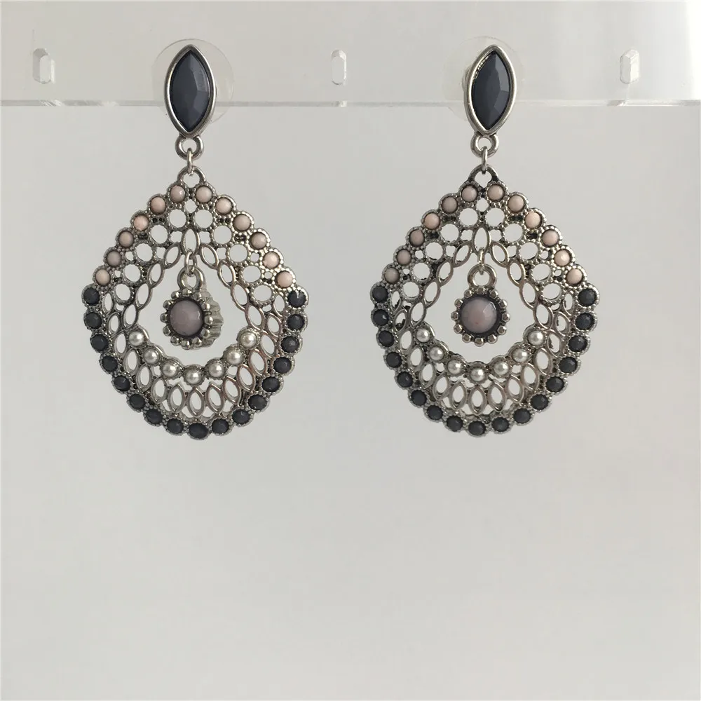 

CASUAL WOMEN EARRINGS ANTIQUE RHODIUM COLOR PLATING FILIGREE WITH STONE DROP EARRING FOR WOMEN GIRL