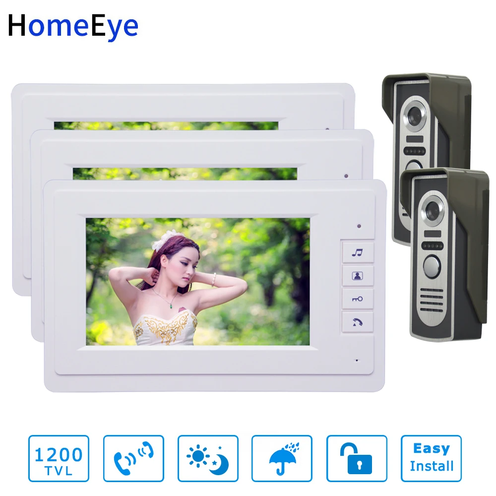

7'' Video Door Phone Video Intercom System Monitor + 1200TVL Waterproof Outdoor Call Button Home Access Control 2V3 Cheap Price