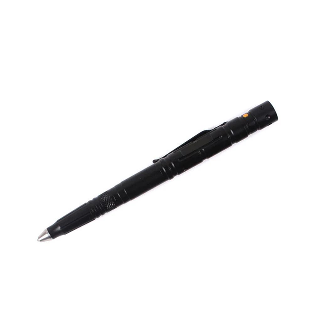Многофункциональная тактическая ручка для выживания, военный светодиодный фонарик, стеклянный выключатель, инструмент для самозащиты, шариковые ручки S288 - Цвет: Черный
