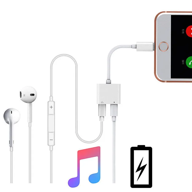 Аудиоадаптер с двумя разъемами для зарядки конвертер iPhone 7 8 X Поддержка IOS 11