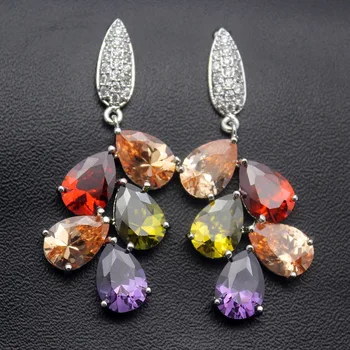 

925 Sterling Silver Color Earrings Rose Gold Natural Multi Stone MorganiteGarnet Peridot Women Ladies Earring Mother's Day Gift