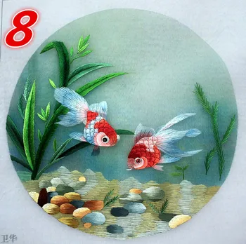 

Needlework Embroidery Chinese Silk Pattern Finished Double-side Fish Works Round 20cm for Bag Clothing Fan Decoration Ornaments