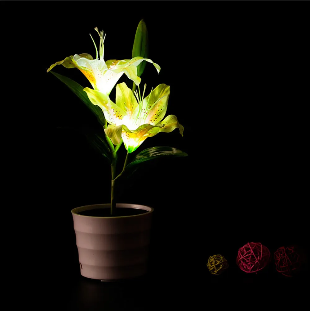 Новое поступление Солнечный цветок лилии бонсай огни 2 светодиодный искусственная лилия горшок цветок бонсай светодиодный светильник для дома и сада креативное освещение