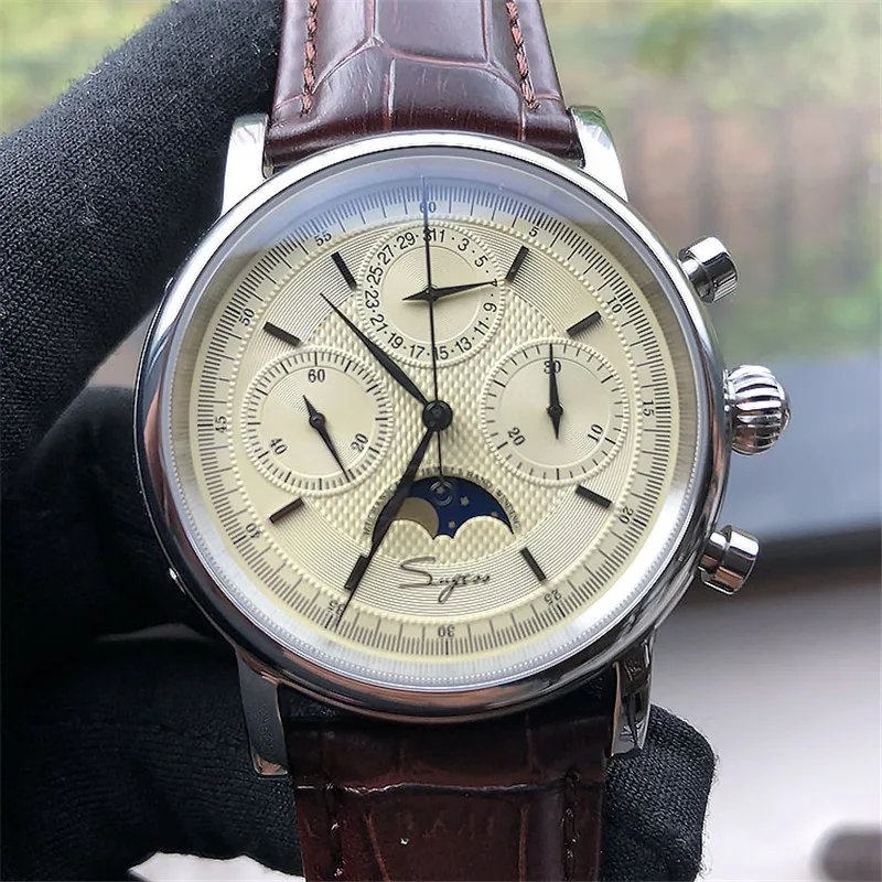 

Mens Seagull 1908 Pilot Watch Chronograph Sapphire Moon Phase Men Aviator Military Mechanical Watches Hand Winding Calendar