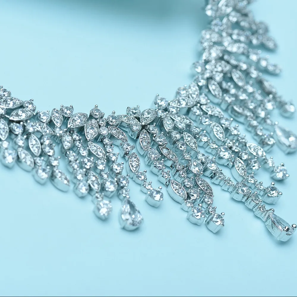  Moonso mode 925 argent haut de gamme de luxe collier de mariée pavé AAA Zircon bijoux de fiançaille