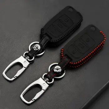 

Leather Car Key Case Cover for Volkswagen VW Jetta MK6 Tiguan Passat Golf 4 5 6 POLO cc bora Skoda 3 buttons Key Case Cover