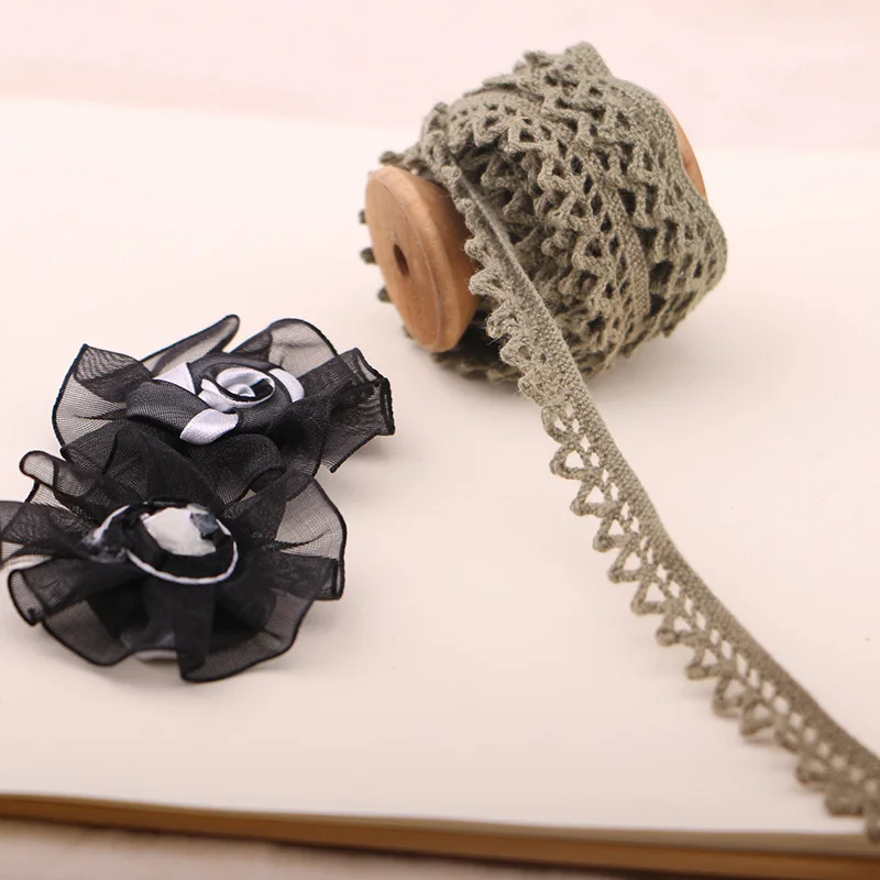

5YARD 1,2CM Army green lace cotton knitted dress embroidered dog tooth lace