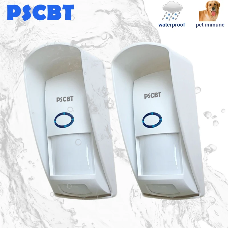 PSCBT Gardening Wireless PIR Sensor 2pcs Long-Distance Waterproof Outdoor PIR Sensor Detector Home Safety Security Motion Sensor