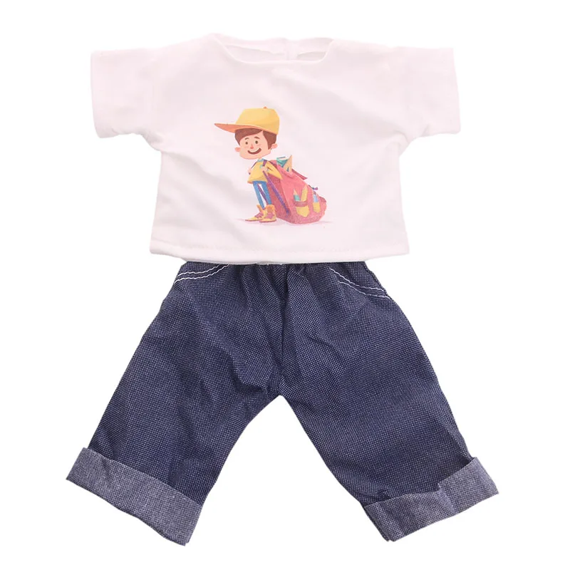 Кукольная одежда, 7 стилей, футболка с рисунком+ штаны, костюм, подходит для 18 дюймов, американские и мальчиковые куклы Logan, кукольные наряды