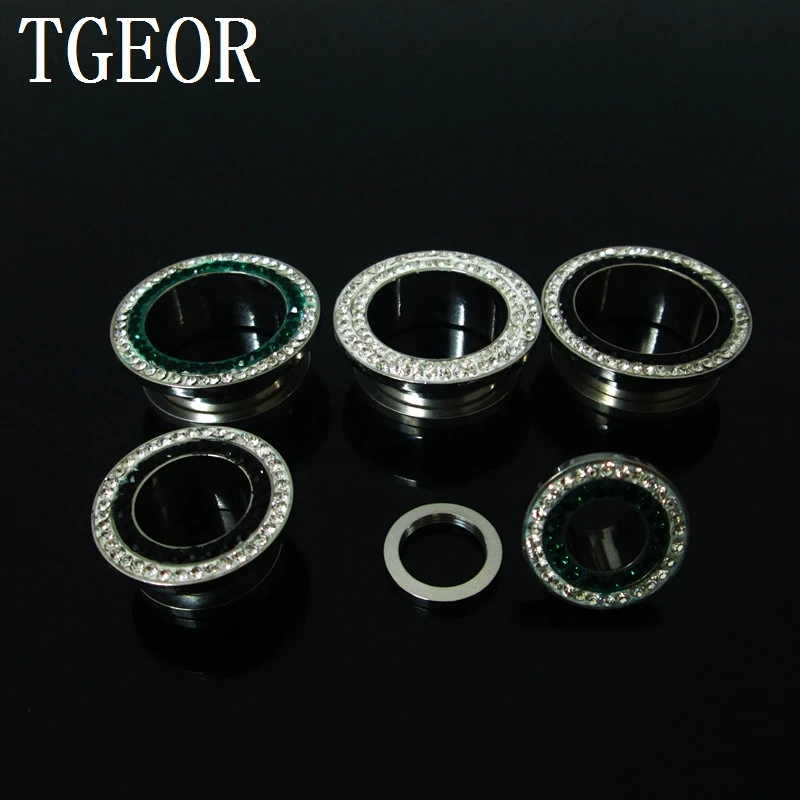NEW double circle rim crystals zircone ear tunnels 1pcs gauges surgical