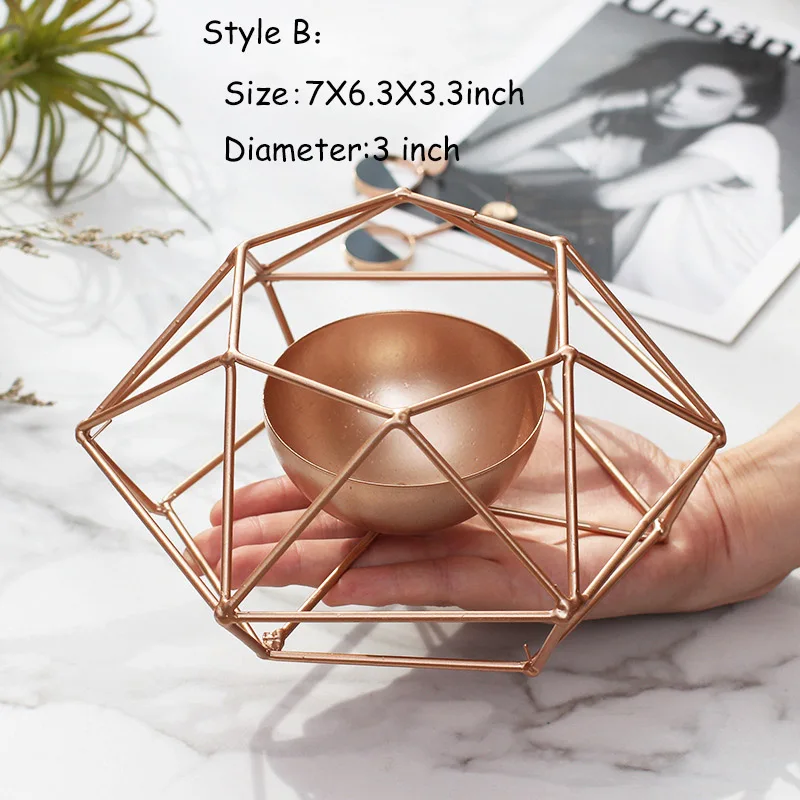 L142-KAYIYO Rose Gold Metal Candle Holders Dinner Table Desk Props Furniture Romantic Candlestick Geometric lines Iron Art Creative Decorations (3)