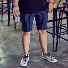 Весенние Брендовые мужские шорты большого размера синие полосатые повседневные мужские короткие модные мужские хлопковые дышащие шорты размер 36-48