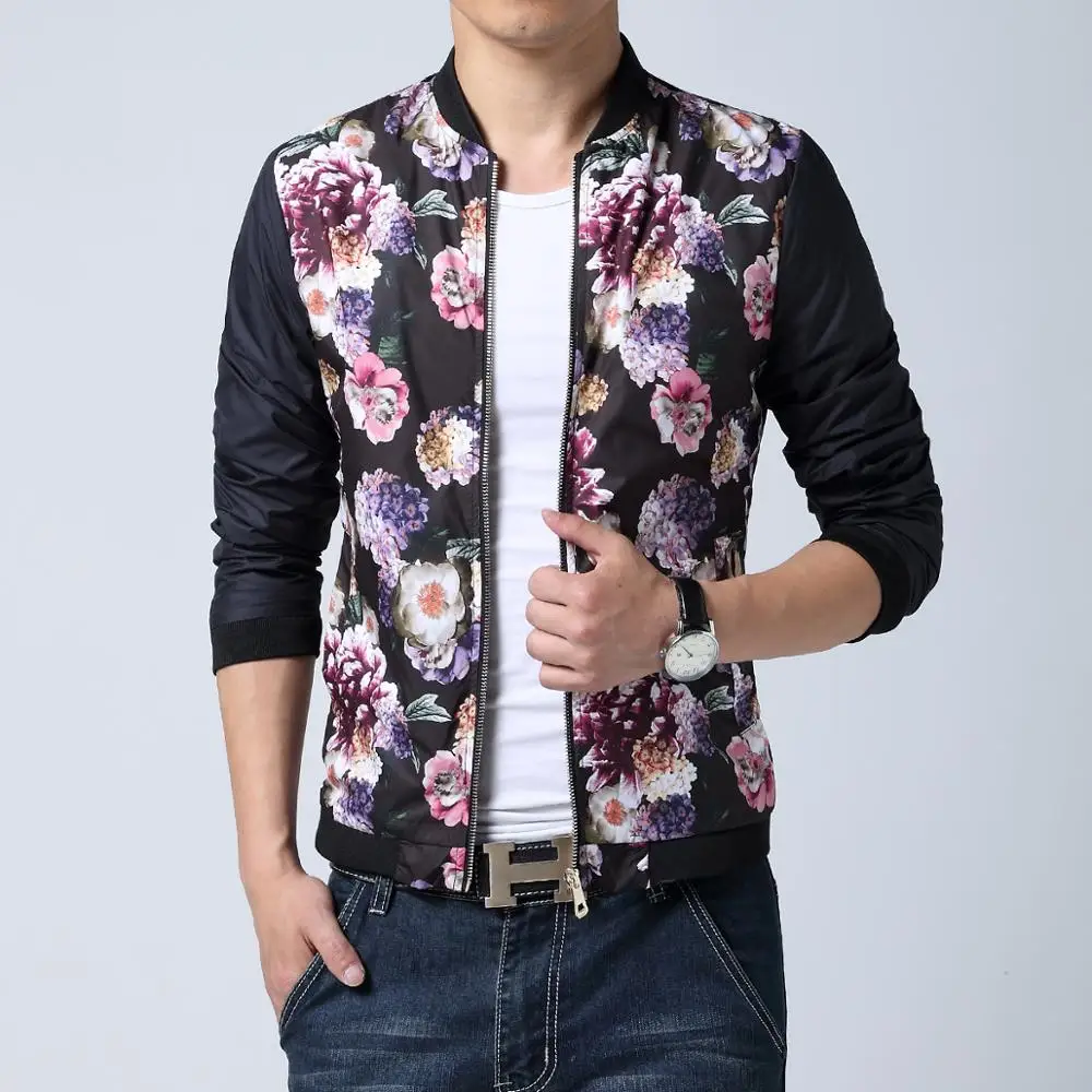 Men Clothes 2019 Jacket Men Plus Size Streetwear Windbreaker Bomber Jacket Slim Fit Stand Collar Casual Men Floral Jacket 6XL-M