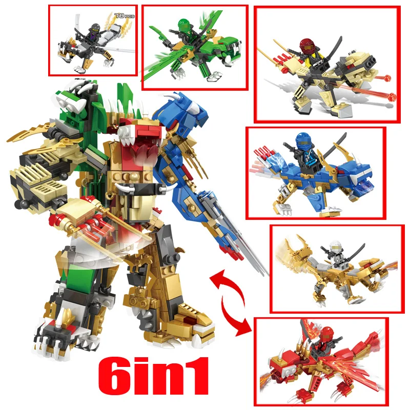 

6in1 464Pcs Ninjae Mech Dragon Robot Building Blocks Set Compatible Legoed Ninjagoes Knight Figures Bricks Educational Toys
