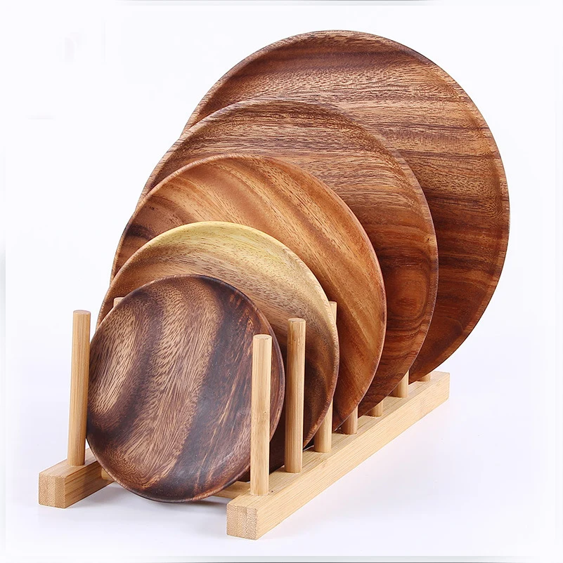 

A carpenter, solid wood tray, Acacia wood round fruit pan, log plate, dry fruit snack dish